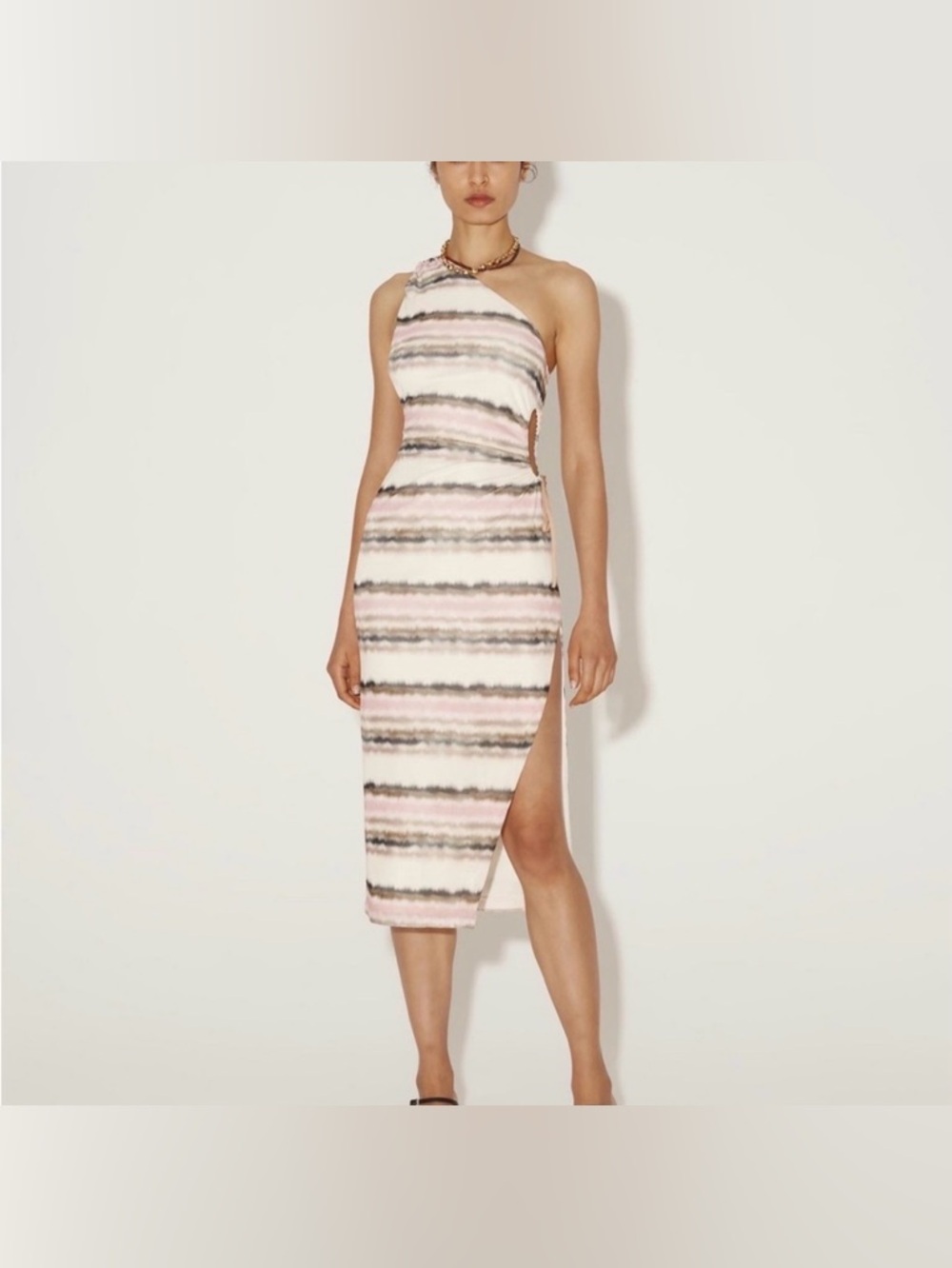 NWT Hansen & Gretel Mood Ring Madre Painterly One-Shoulder Cutout Midi-Dress